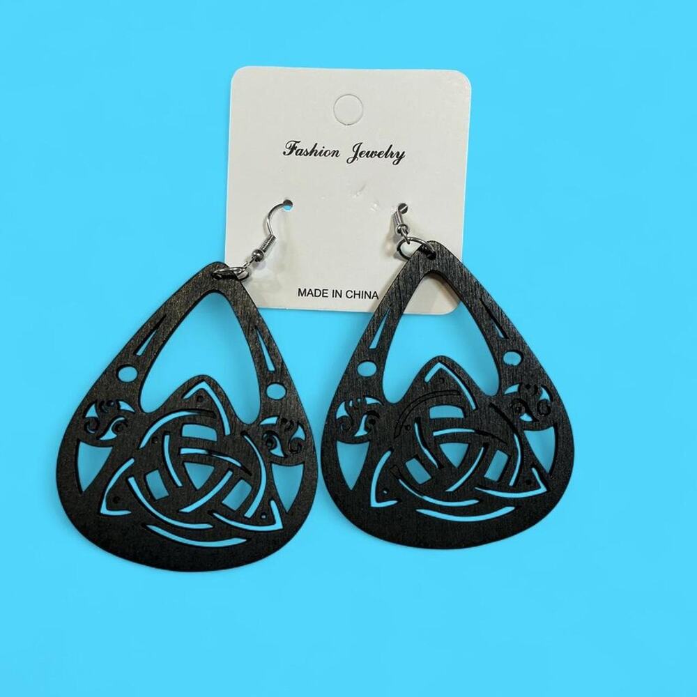 Black celtic knot wooden earrings